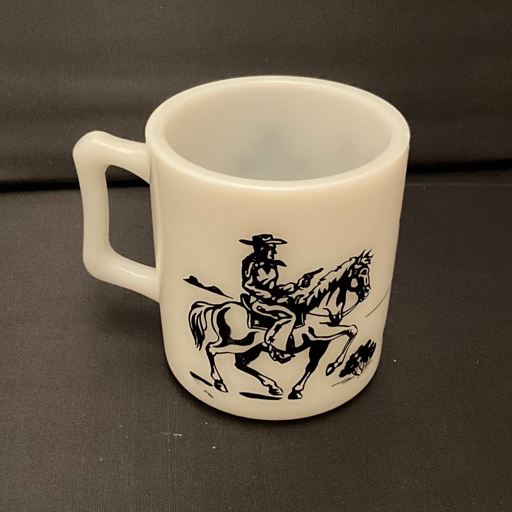 Hopalong Cassidy Child's Milk Glass Mug With a Black Illustration